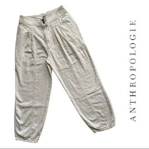 Anthropologie cream pleated relaxed fit, high waist trousers size 6